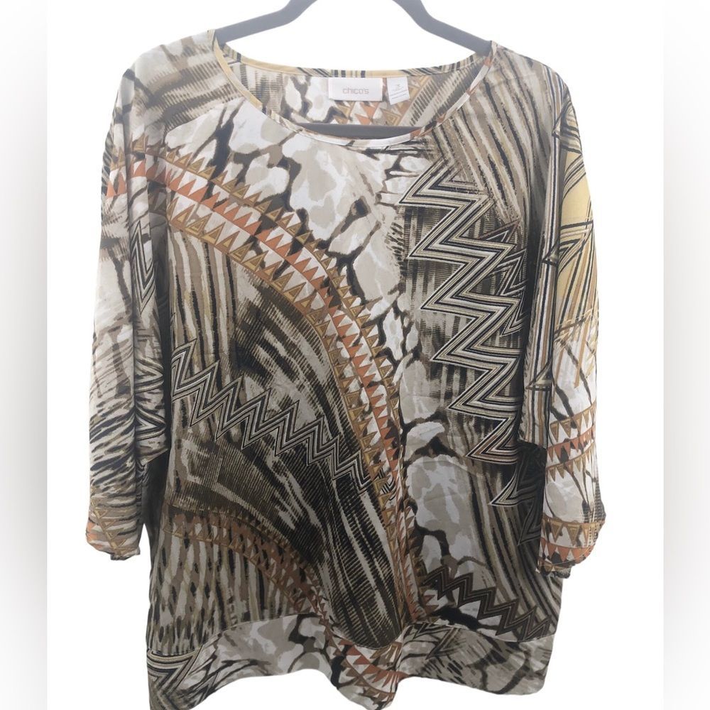 CHICO’S Dolman sleeve chiffon cheetah shirt